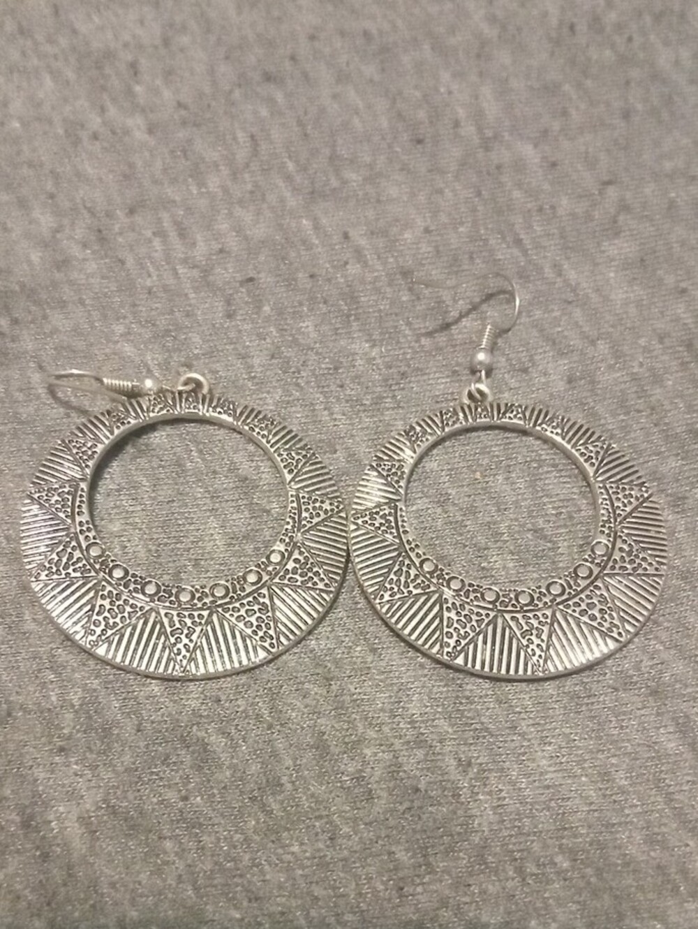 Silver Tone Hoop Earrings with Red Accents - Women Jewelry - Picture 2 of 3